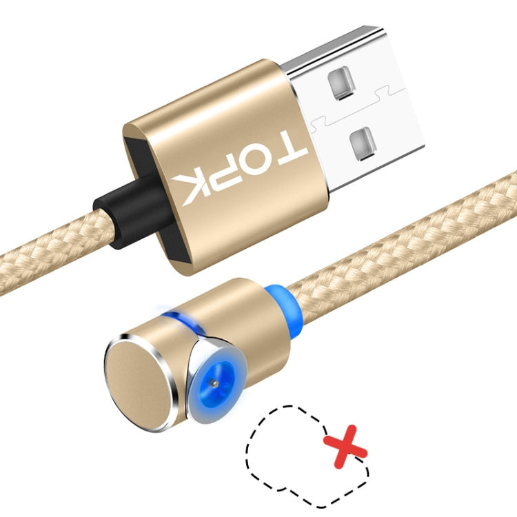 TOPK 2m 2.4A Max USB to 90 Degree Elbow Magnetic Charging Cable with LED Indicator, No Plug(Gold) - Mobile Accessories by TOPK | Online Shopping UK | buy2fix