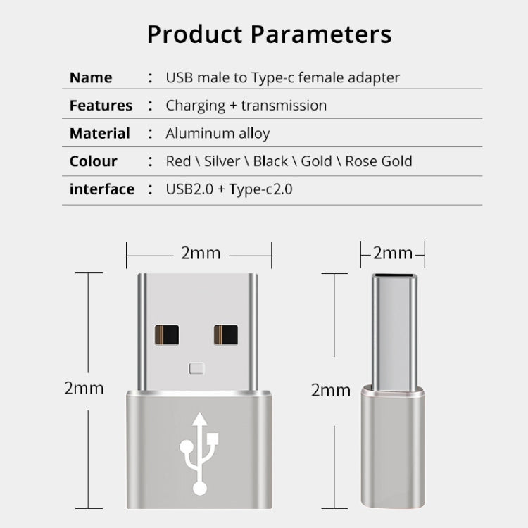 USB-C / Type-C Female to USB 2.0 Male Aluminum Alloy Adapter, Support Charging & Transmission(Silver) - Type-C Adapter by buy2fix | Online Shopping UK | buy2fix