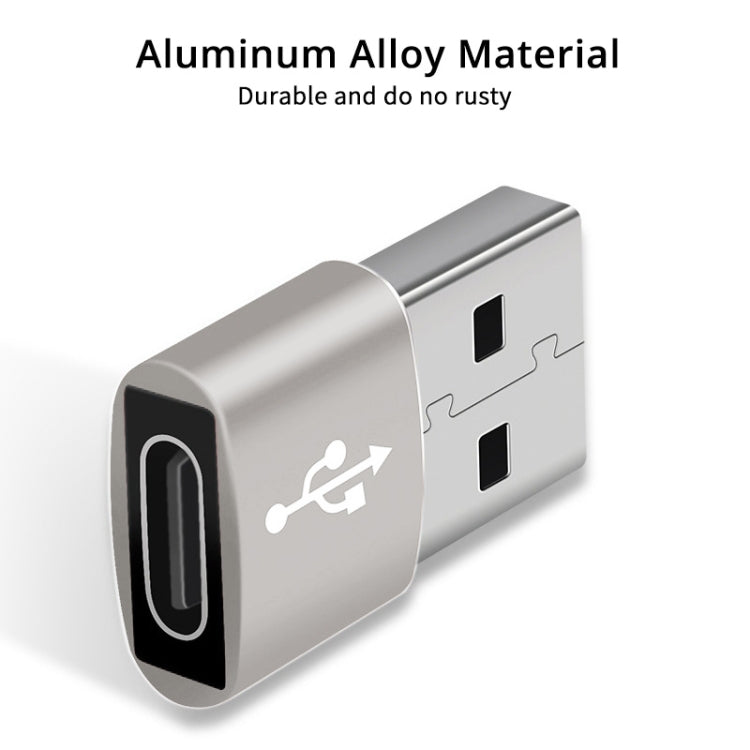 USB-C / Type-C Female to USB 2.0 Male Aluminum Alloy Adapter, Support Charging & Transmission(Silver) - Type-C Adapter by buy2fix | Online Shopping UK | buy2fix