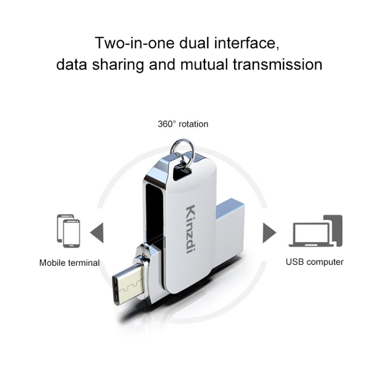 Kinzdi 64GB USB + Type-C Interface Metal Twister Flash Disk V8 (Silver) - USB Flash Drives by Kinzdi | Online Shopping UK | buy2fix