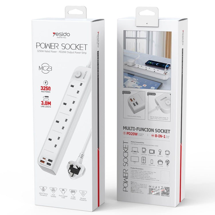 Yesido MC23 3m Home High Power Fast Charging Socket, UK Plug - Extension Socket by Yesido | Online Shopping UK | buy2fix