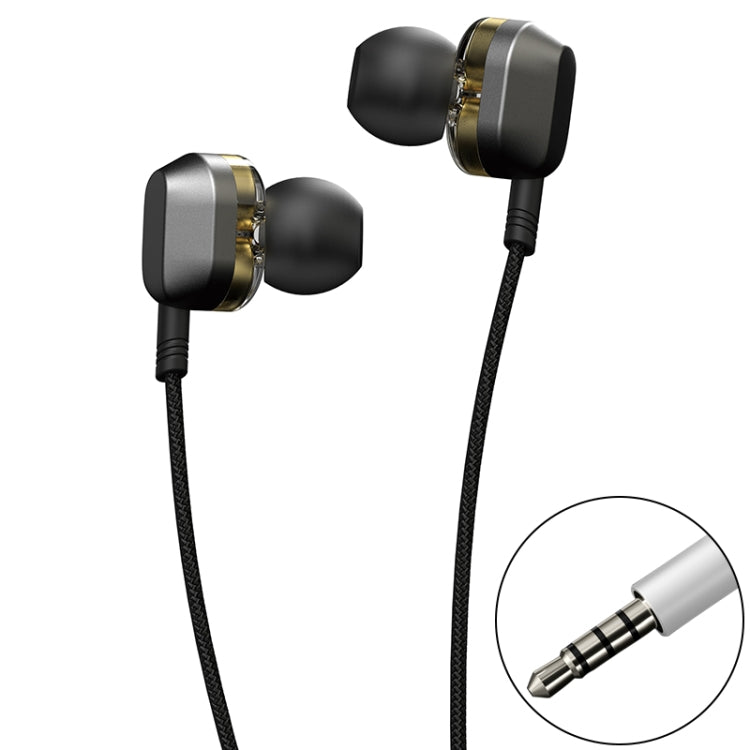 WK Y9 3.5mm In-Ear Double Moving Coil HIFI Stereo Wired Earphone (Black) - In Ear Wired Earphone by WK | Online Shopping UK | buy2fix