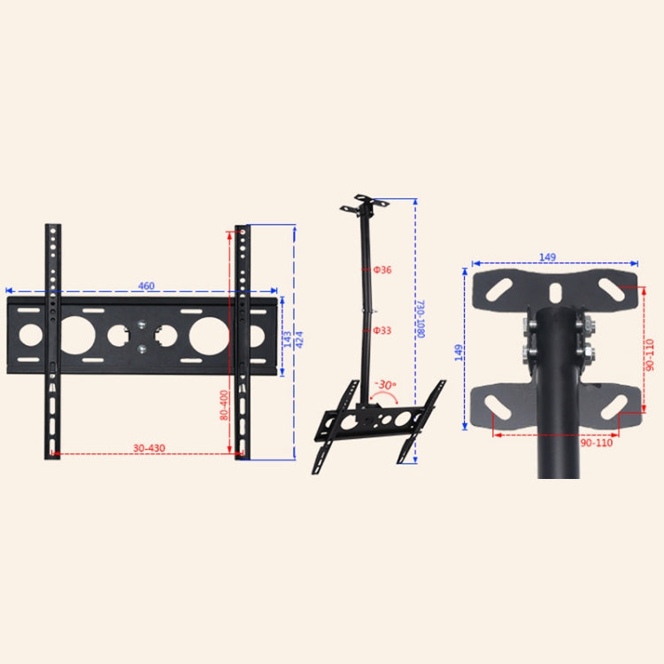 32-70 inch Universal Height & Angle Adjustable Single Screen TV Wall-mounted Ceiling Dual-use Bracket, Retractable Range: 0.5-2m - Consumer Electronics by buy2fix | Online Shopping UK | buy2fix