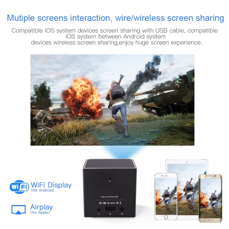 C80 DLP portable HD Projector 120-inch Giant Screen Projector Blu-ray 4K, Android 7.1.2, 2GB + 16GB EU Plug - Consumer Electronics by buy2fix | Online Shopping UK | buy2fix