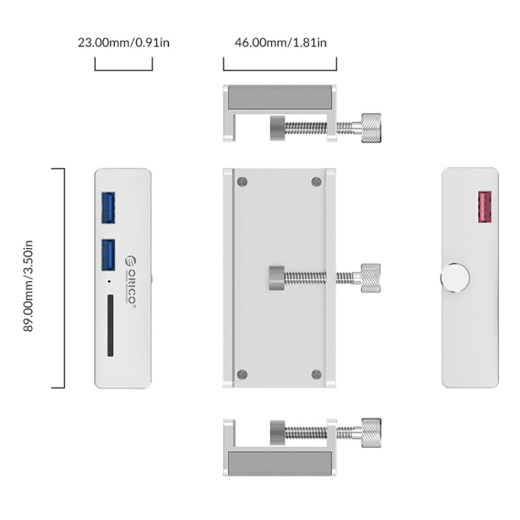 ORICO MH2AC-U3 Clip-type 2 Ports USB3.0 HUB with SD Card Reader - USB 3.0 HUB by ORICO | Online Shopping UK | buy2fix