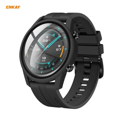 For Huawei Watch GT 2 46mm ENKAY Hat-Prince ENK-AC8202 Full Coverage PC Frosted Case + 9H Tempered Glass Protector(Green) - Watch Cases by ENKAY | Online Shopping UK | buy2fix