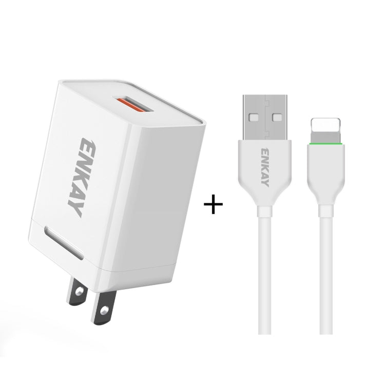 ENKAY Hat-Prince U036 18W 3A QC3.0 Fast Charging Power Adapter US Plug Portable Travel Charger With 3A 1m 8 Pin Cable - USB Charger by ENKAY | Online Shopping UK | buy2fix