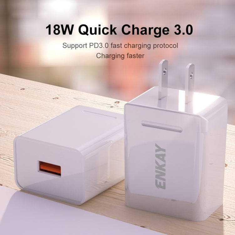 ENKAY Hat-Prince U036 18W 3A QC3.0 Fast Charging Power Adapter US Plug Portable Travel Charger With 3A 1m 8 Pin Cable - USB Charger by ENKAY | Online Shopping UK | buy2fix