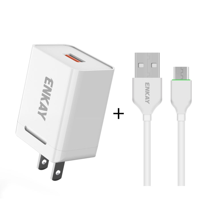 ENKAY Hat-Prince U036 18W 3A QC3.0 Fast Charging Power Adapter US Plug Portable Travel Charger With 3A 1m Micro USB Cable - USB Charger by ENKAY | Online Shopping UK | buy2fix