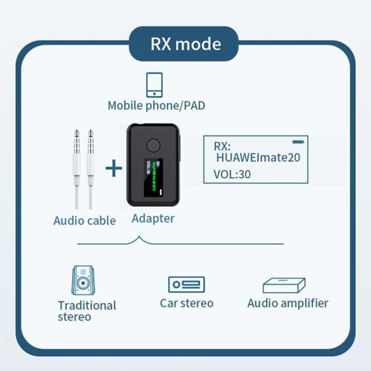 T2 2 in 1 OLED Color Screen Bluetooth 5.0 Wireless Receiver Transmitter - Apple Accessories by buy2fix | Online Shopping UK | buy2fix