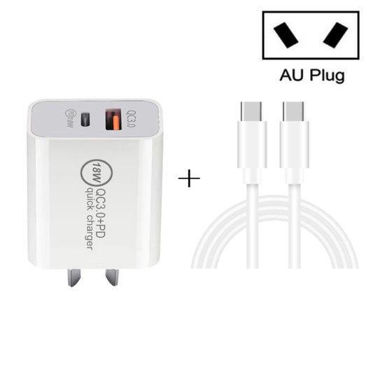 SDC-18W 18W PD 3.0 + QC 3.0 USB Dual Fast Charging Universal Travel Charger with Type-C / USB-C to Type-C / USB-C Fast Charging Data Cable, AU Plug - Mobile Accessories by buy2fix | Online Shopping UK | buy2fix