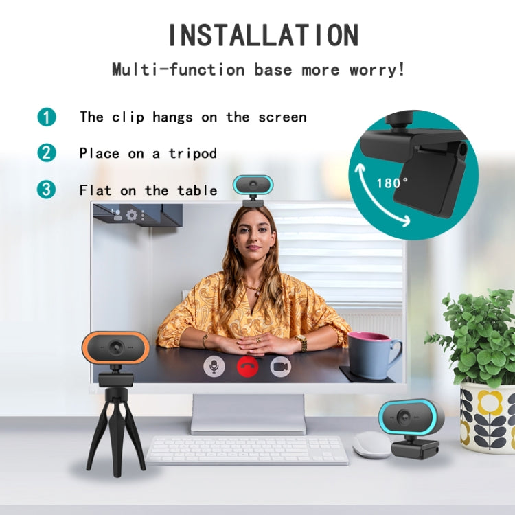 C11 2K Picture Quality HD Without Distortion 360 Degrees Rotate Built-in Microphone Sound Clear Webcams with Tripod(Orange) - HD Camera by buy2fix | Online Shopping UK | buy2fix