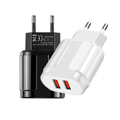 Dual USB Portable Travel Charger + 1 Meter USB to Type-C Data Cable, EU Plug(White) - Mobile Accessories by buy2fix | Online Shopping UK | buy2fix