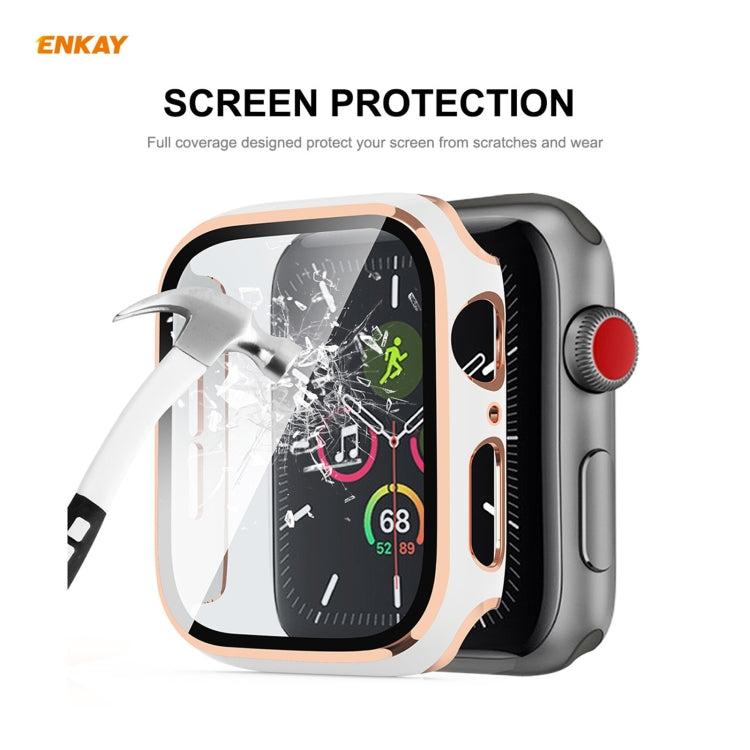 ENKAY Hat-Prince Full Coverage Electroplated PC Case + Tempered Glass Protector for Apple Watch Series 6 / 5 / 4 / SE 44mm(Black+Champagne) - Watch Cases by ENKAY | Online Shopping UK | buy2fix