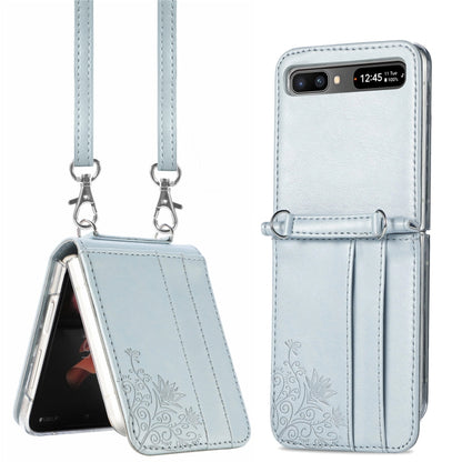 For Samsung Galaxy Z Flip 5G Diagonal Lanyard Embossed Card Phone Case(Silver) - Samsung Accessories by buy2fix | Online Shopping UK | buy2fix