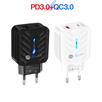 PD03 20W PD3.0 + QC3.0 USB Charger with USB to Type-C Data Cable, EU Plug(White) - Mobile Accessories by buy2fix | Online Shopping UK | buy2fix