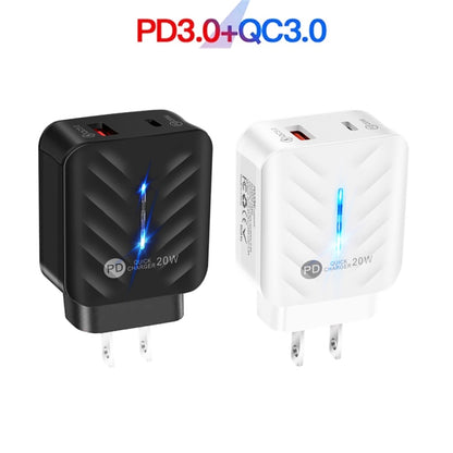 PD03 20W PD3.0 + QC3.0 USB Charger with Type-C to Type-C Data Cable, US Plug(Black) - Mobile Accessories by buy2fix | Online Shopping UK | buy2fix