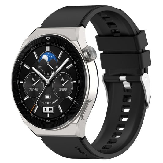 For Huawei Watch GT 3 Pro 46mm 22mm Protruding Head Silver Buckle Silicone Watch Band(Black) - Smart Wear by buy2fix | Online Shopping UK | buy2fix