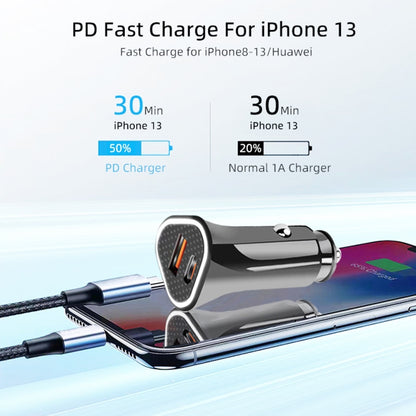 TE-P23 38W PD USB-C / Type-C + QC3. 0 USB Triangle Car Charger + USB-C / Type-C to USB-C / Type-C Data Cable, Length: 1m(Black) - In Car by buy2fix | Online Shopping UK | buy2fix