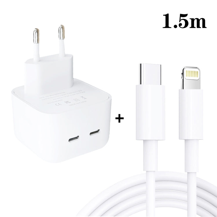 SDC-40W Dual PD USB-C / Type-C Ports Charger with 1.5m Type-C to 8 Pin Data Cable, EU Plug - USB Charger by buy2fix | Online Shopping UK | buy2fix