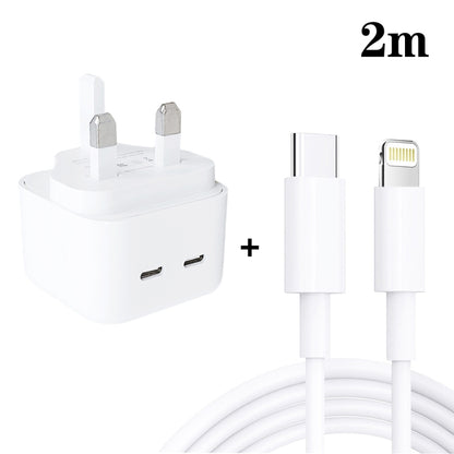 SDC-40W Dual PD USB-C / Type-C Ports Charger with 2m Type-C to 8 Pin Data Cable, UK Plug - Apple Accessories by buy2fix | Online Shopping UK | buy2fix