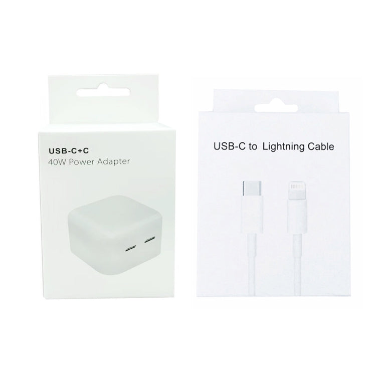 SDC-40W Dual PD USB-C / Type-C Ports Charger with 2m Type-C to 8 Pin Data Cable, UK Plug - Apple Accessories by buy2fix | Online Shopping UK | buy2fix