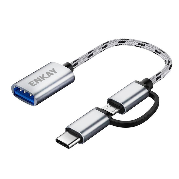 ENKAY ENK-AT113 2 in 1 Type-C / Micro USB to USB 3.0 Nylon Braided OTG Adapter Cable(Silver) -  by ENKAY | Online Shopping UK | buy2fix