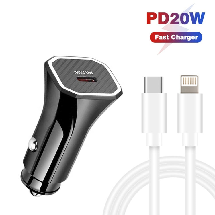 TE-P2 PD20W USB-C / Type-C Car Charger with Type-C to 8 Pin Data Cable(Black) - Car Charger by buy2fix | Online Shopping UK | buy2fix