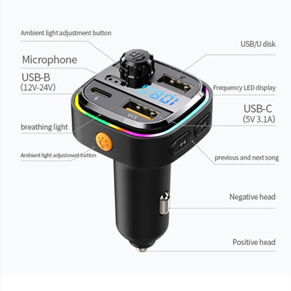 C26 Car Bluetooth Transmitter Handsfree Audio Player Dual USB Car Charger - In Car by buy2fix | Online Shopping UK | buy2fix