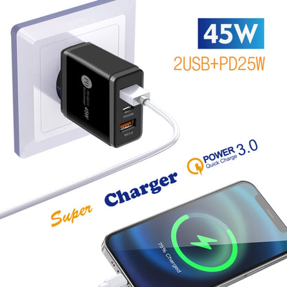 45W PD3.0 + 2 x QC3.0 USB Multi Port Charger with Type-C to 8 Pin Cable, EU Plug(Black) - Apple Accessories by buy2fix | Online Shopping UK | buy2fix