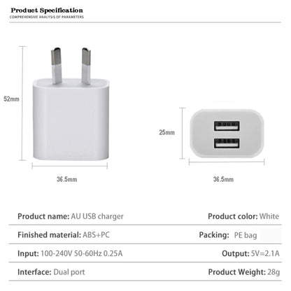 Mini Dual Port USB Charger with USB to Micro USB Data Cable, AU Plug - Mobile Accessories by buy2fix | Online Shopping UK | buy2fix