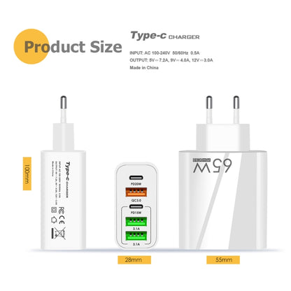 65W Dual PD Type-C + 3 x USB Multi Port Charger with 3A USB to 8 Pin Data Cable, EU Plug(White) - Apple Accessories by buy2fix | Online Shopping UK | buy2fix