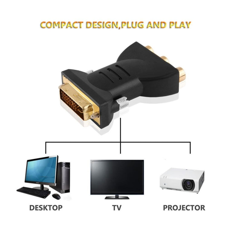 Gold Plated  DVI-I 24+5 Male to 3 RCA Gold-plated Video Audio AV Component Converter -  by buy2fix | Online Shopping UK | buy2fix