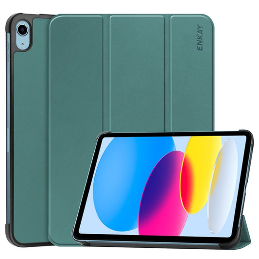 For iPad 2025 / 2022 ENKAY Tri-fold Custer Texture Leather Stand Smart Case(Dark Green) - iPad 2025 / 2022 Cases by ENKAY | Online Shopping UK | buy2fix