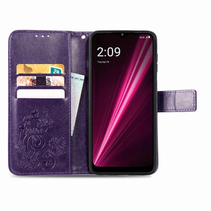 For T-Mobile REVVL 6 5G Four-leaf Clasp Embossed Buckle Leather Phone Case(Purple) - More Brand by buy2fix | Online Shopping UK | buy2fix