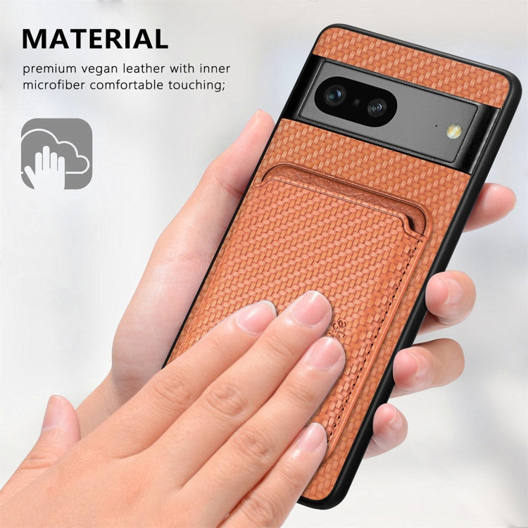 For Google Pixel 7 Carbon Fiber Leather Card Magsafe Phone Case(Brown) - Google Cases by buy2fix | Online Shopping UK | buy2fix