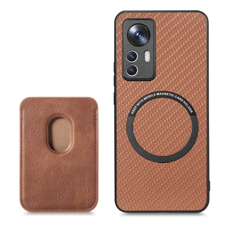 For Xiaomi 12T Carbon Fiber Leather Card Magsafe Phone Case(Brown) - Xiaomi Cases by buy2fix | Online Shopping UK | buy2fix