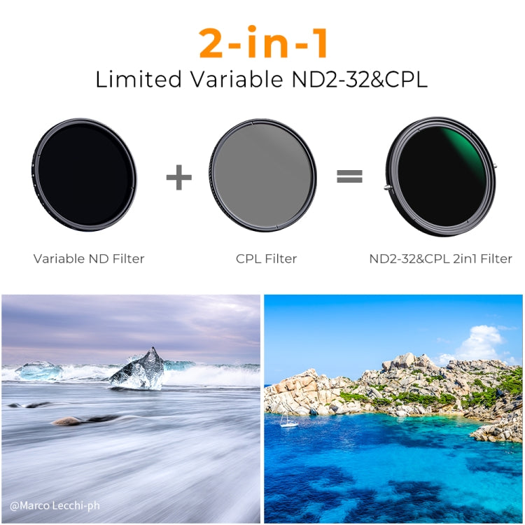 K&F CONCEPT KF01.1143 82mm ND2-ND32 Variable Fader 2 in 1 ND CPL Filter for Camera Lens - Camera Accessories by K&F | Online Shopping UK | buy2fix