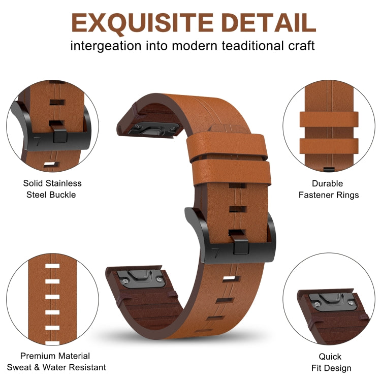 For Garmin Fenix 6S Pro 20mm Leather Steel Buckle Watch Band(Brown) - Watch Bands by buy2fix | Online Shopping UK | buy2fix