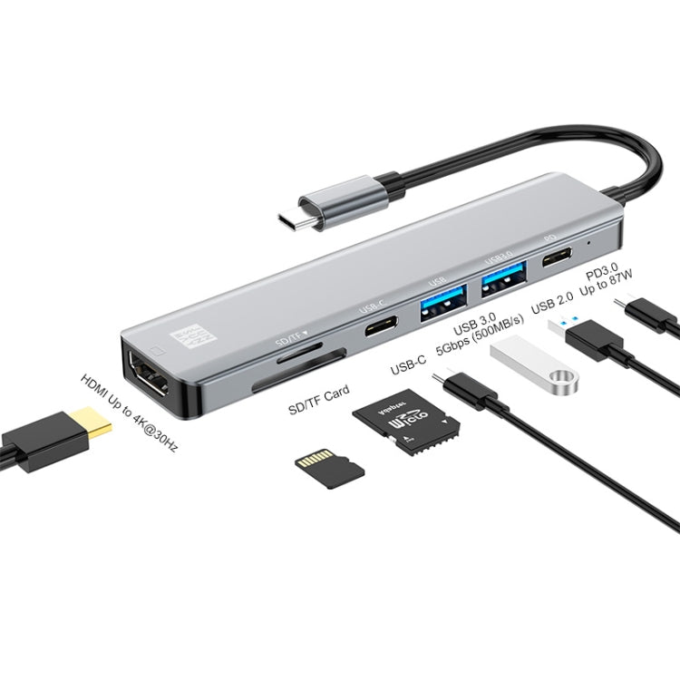 JUNSUNMAY 7 in 1 Type-C to 4K HDMI Docking Station Adapter PD Quick Charge Hub SD/TF Card Reader - USB HUB by JUNSUNMAY | Online Shopping UK | buy2fix