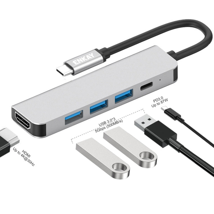 ENKAY Hat-Prince 5 in 1 Type-C Hub 4K HDMI Converter Docking Station USB 3.0 Adapter - USB HUB by ENKAY | Online Shopping UK | buy2fix