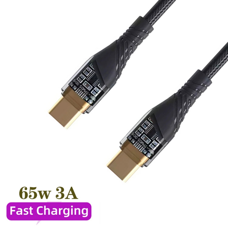 2pcs 65W USB-C / Type-C to Type-C Transparent Fast Charging Data Cable, Length: 1m(Black) -  by buy2fix | Online Shopping UK | buy2fix