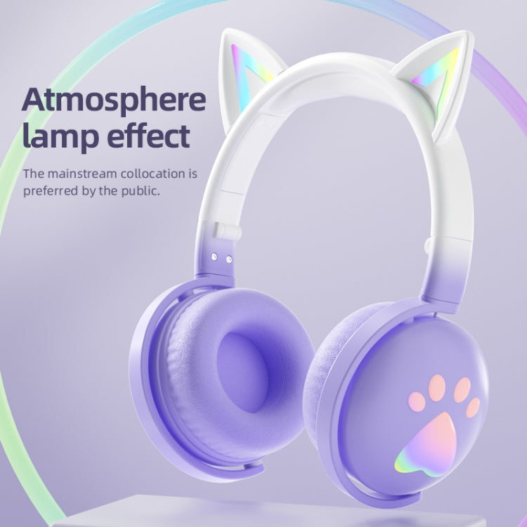 KE28 RGB Cute Cat Ears Bluetooth Wireless Music Headset with Detachable Mic(Pink+Blue) - Apple Accessories by buy2fix | Online Shopping UK | buy2fix