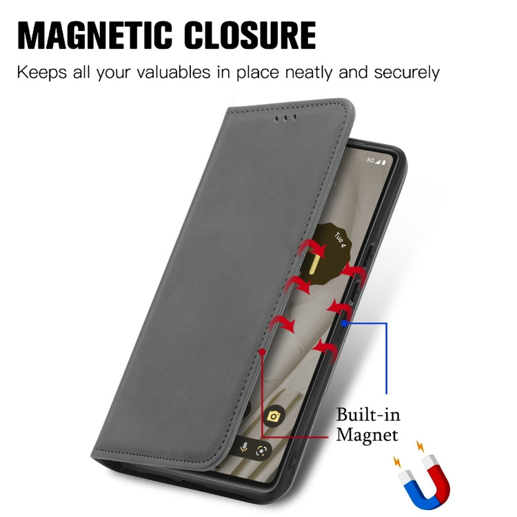 For Google Pixel 7A Retro Skin Feel Magnetic Flip Leather Phone Case(Gray) - Google Cases by buy2fix | Online Shopping UK | buy2fix