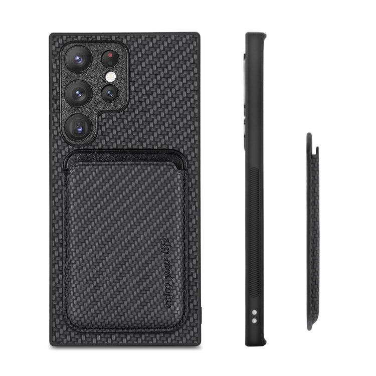 For Samsung Galaxy S22 Ultra 5G Carbon Fiber Leather Card Magsafe Magnetic Phone Case(Black) - Galaxy S22 Ultra 5G Cases by buy2fix | Online Shopping UK | buy2fix