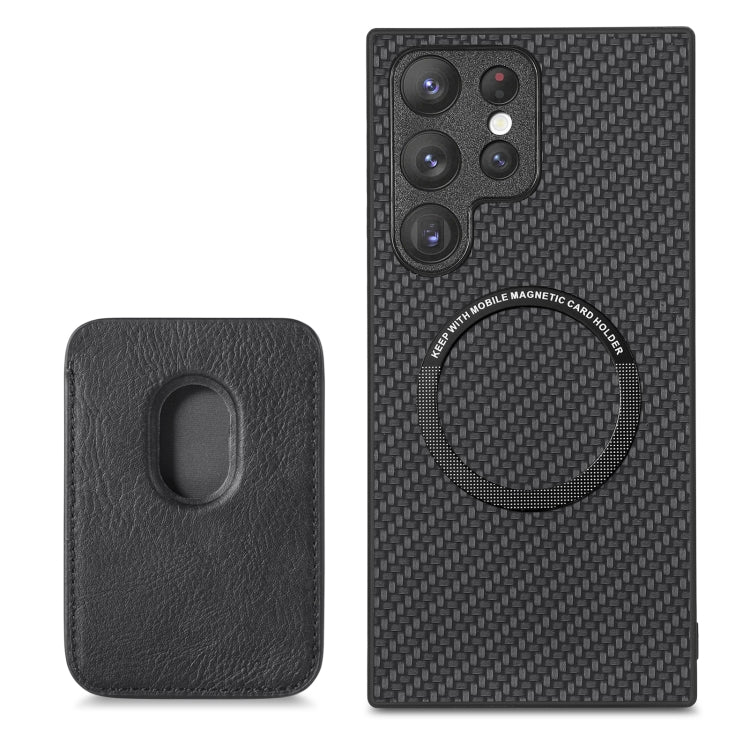 For Samsung Galaxy S22 Ultra 5G Carbon Fiber Leather Card Magsafe Magnetic Phone Case(Black) - Galaxy S22 Ultra 5G Cases by buy2fix | Online Shopping UK | buy2fix