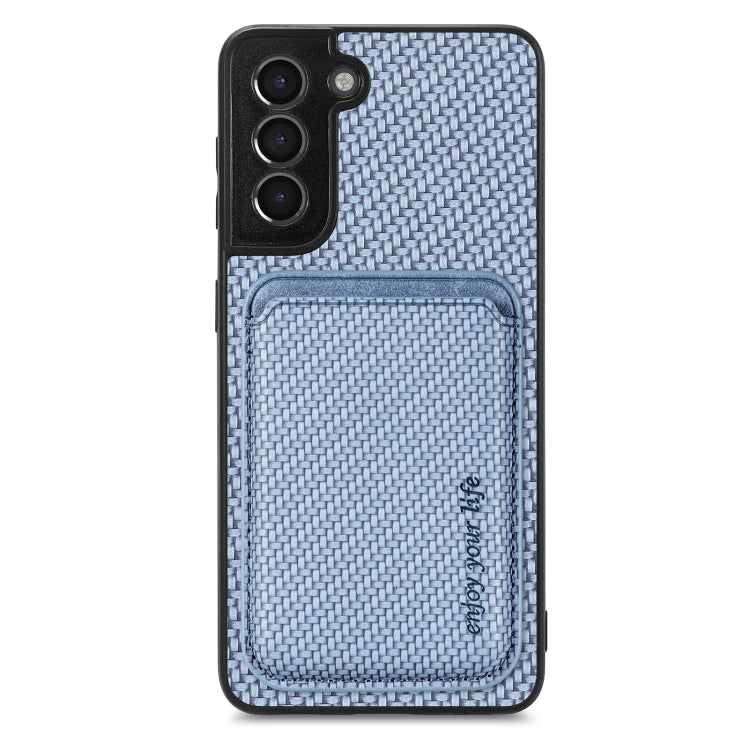 For Samsung Galaxy S21 5G Carbon Fiber Leather Card Magsafe Magnetic Phone Case(Blue) - Galaxy S21 5G Cases by buy2fix | Online Shopping UK | buy2fix