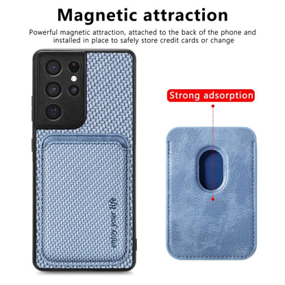 For Samsung Galaxy S21 Ultra 5G Carbon Fiber Leather Card Magsafe Magnetic Phone Case(Blue) - Galaxy S21 Ultra 5G Cases by buy2fix | Online Shopping UK | buy2fix