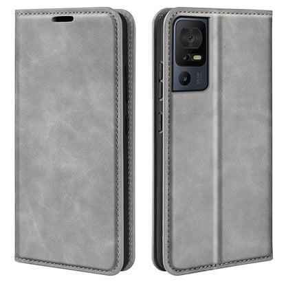 For TCL 40 SE Retro-skin  Magnetic Suction Leather Phone Case(Grey) - More Brand by buy2fix | Online Shopping UK | buy2fix