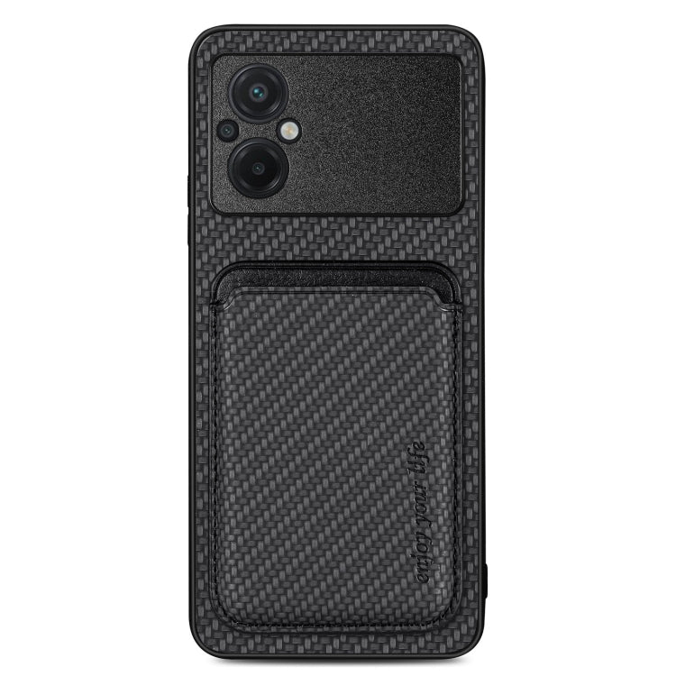 For Xiaomi POCO M5 4G Carbon Fiber Leather Card Magsafe Phone Case(Black) - Xiaomi Cases by buy2fix | Online Shopping UK | buy2fix